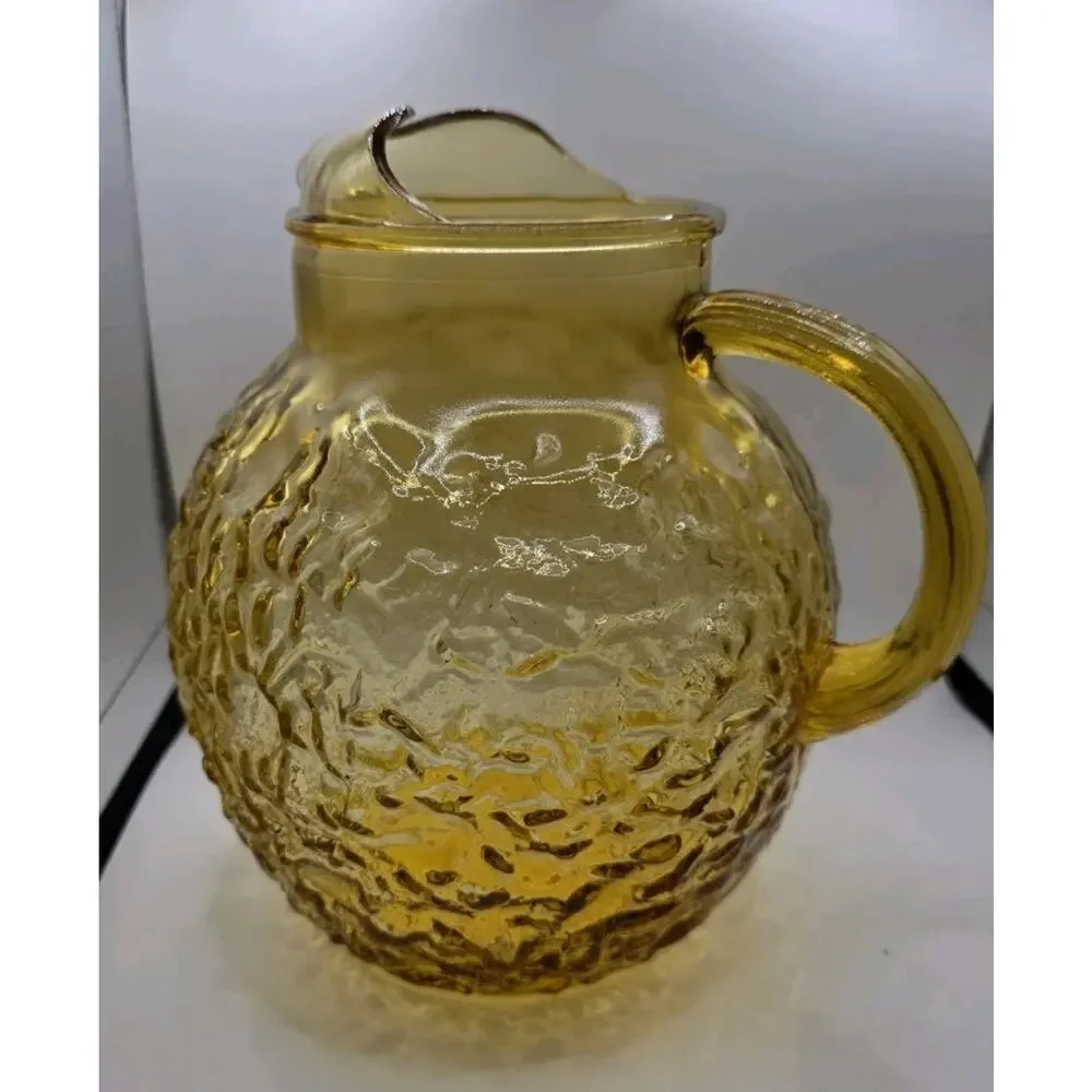 Vintage Anchor Hocking Crinkle Ball Pitcher Lido Milano Amber HoneyCrackle LEAKS